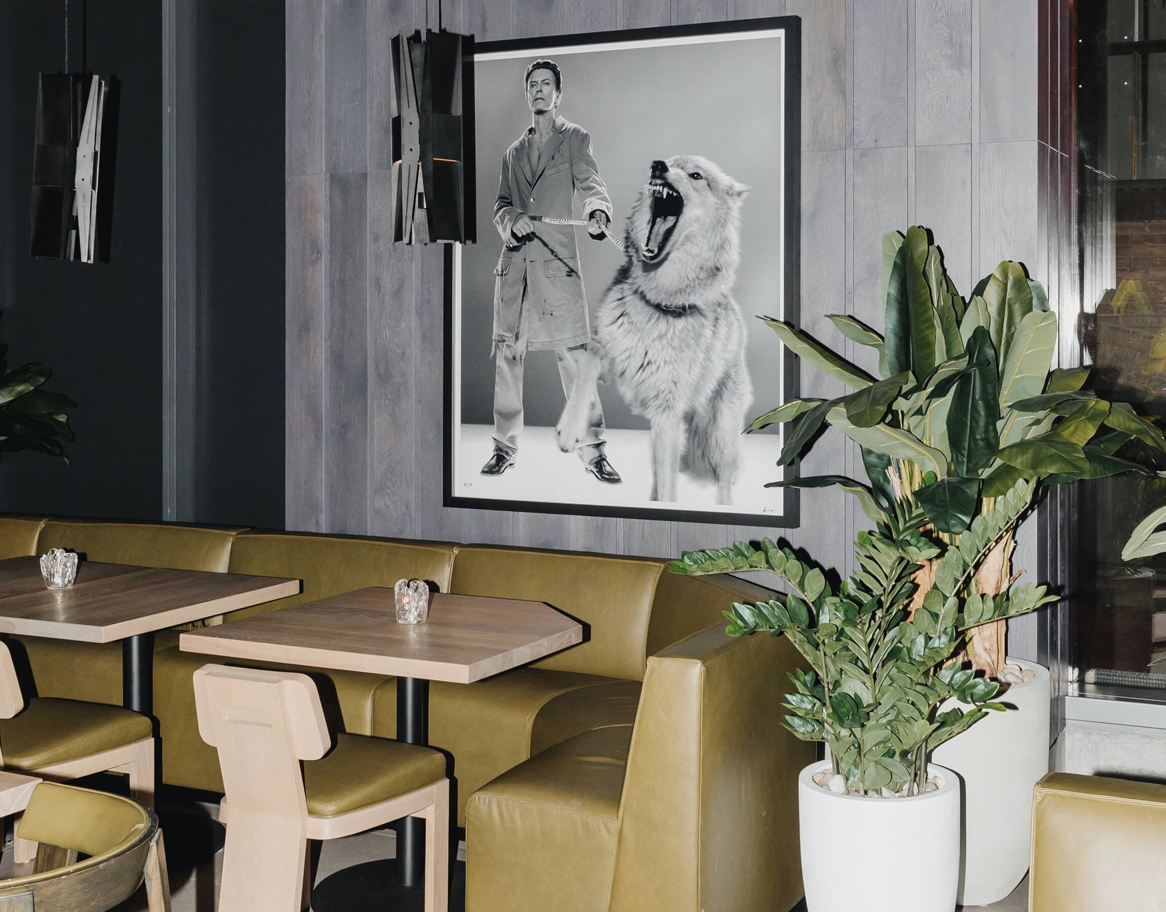 King Taps architectural photo featuring the restaurant interior and art display