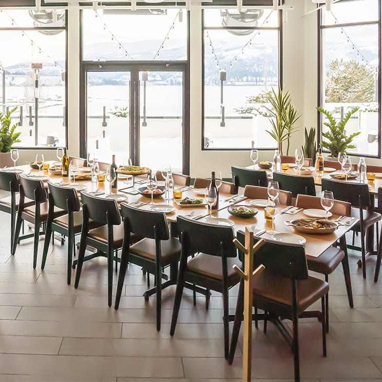 Featuring King Taps private terrace and dining room for Private Dining & Events at Kelowna Lakeside with waterfront views